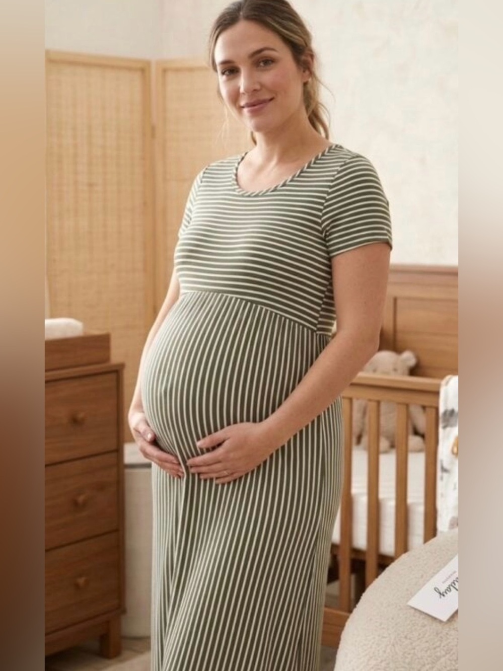 Simply Sage Green Striped Maternity Maxi Dress size S